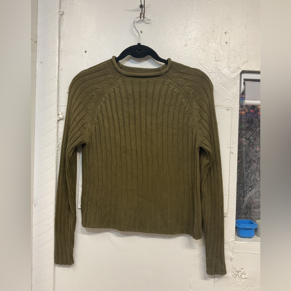 Green Ann Taylor 100% Silk Pullover Minimalist Roll Neck Sweater